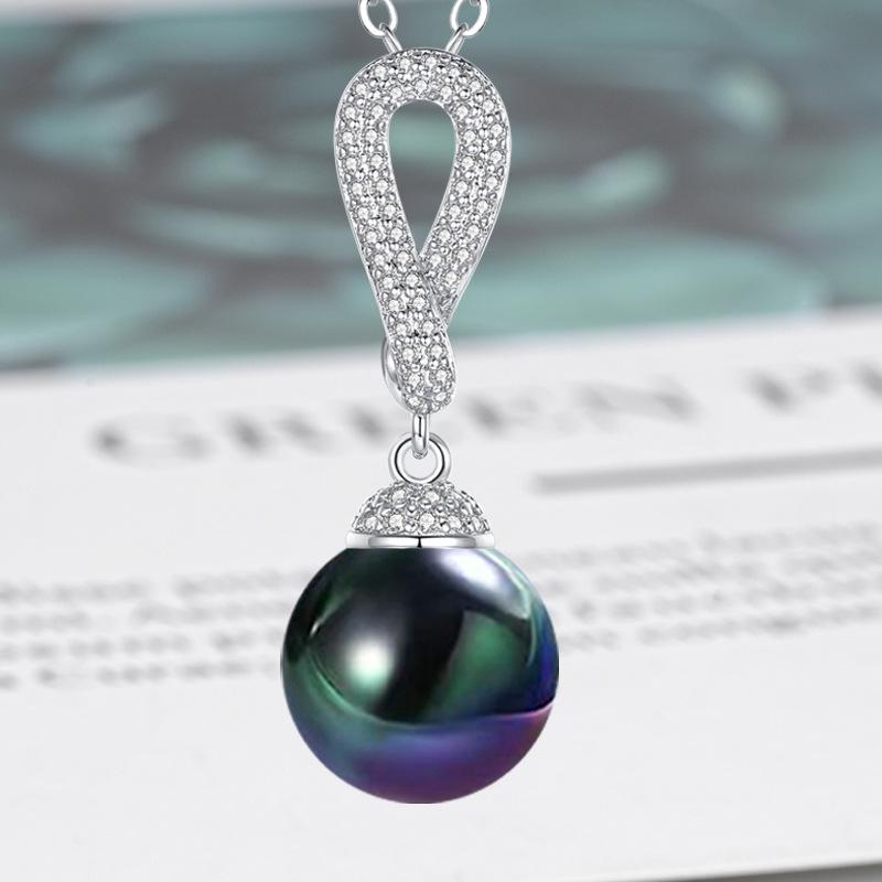 Zircon-Set Imitation White Pearl & Multicolor Shell Pendant Necklace - Women's Fashion Clavicle Chain