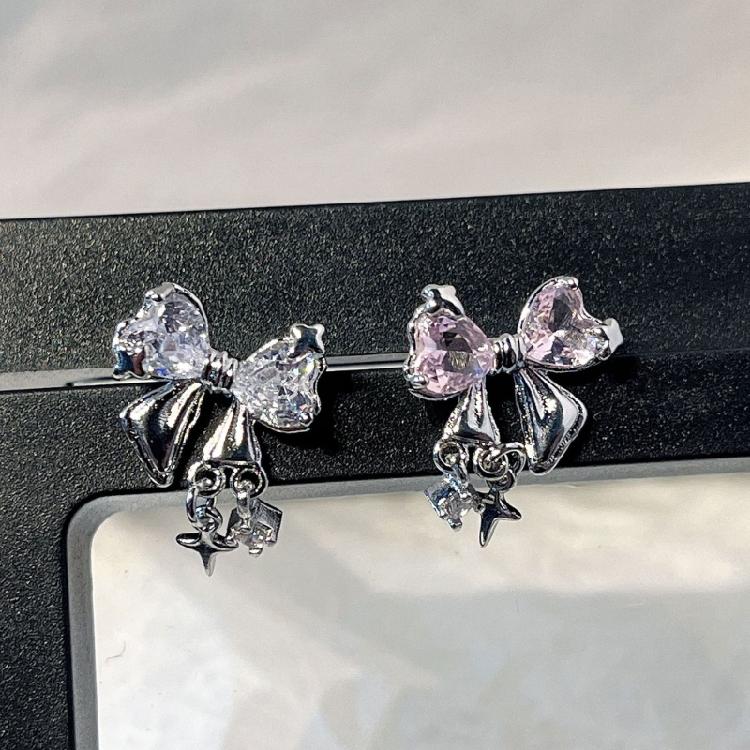 Bowknot Zircon Stud Earrings Fashion Piercing Earrings Simple Ear Stud for Women