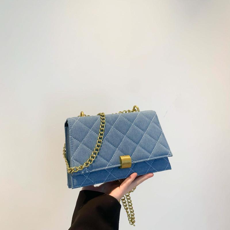 Fashionable Denim Women's Crossbody Bag Vintage Blue Quilted Chain Shoulder Bag