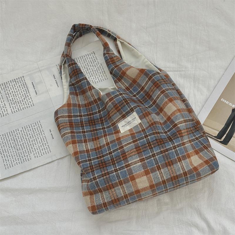 2 fashionable versatile woolen retro plaid shoulder cloth bag women's casual autumn and winter portable commuter vest bag