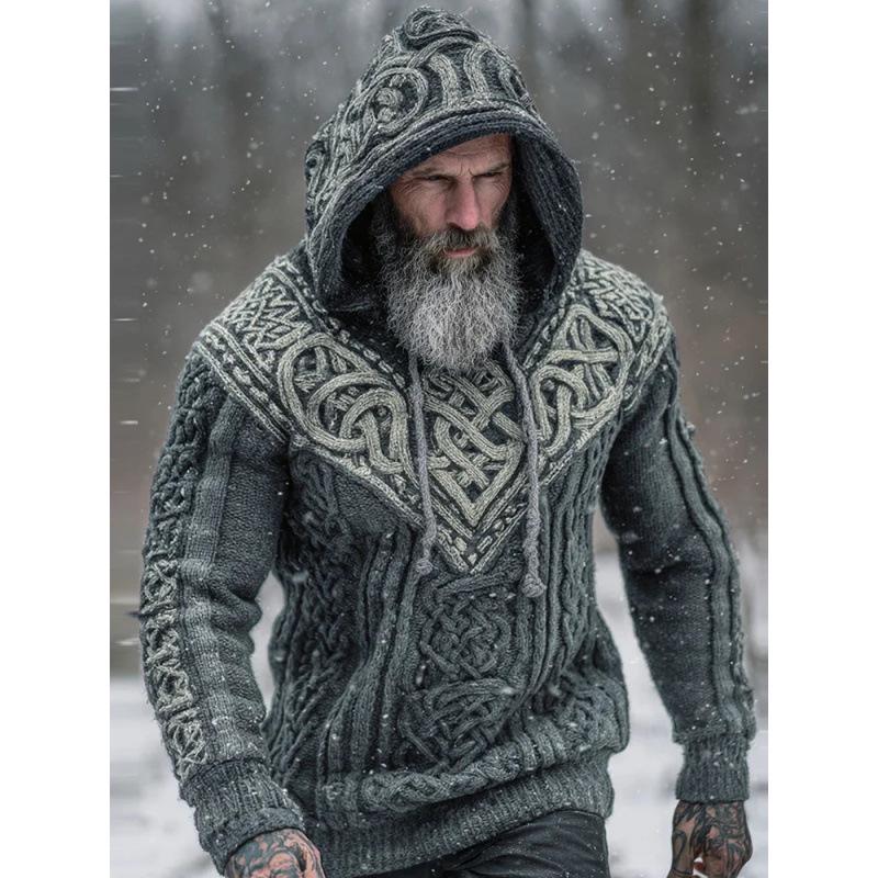 Unisex 3D-bedruckter Strickpullover mit Kapuze für Herbst/Winter