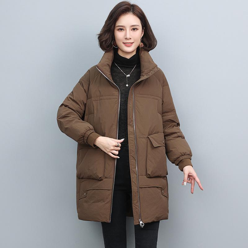 Women's Mid-Length Down Jacket 2024: Warm, Thick, Loose Fit, 90% White Duck Down Padded Winter Coat