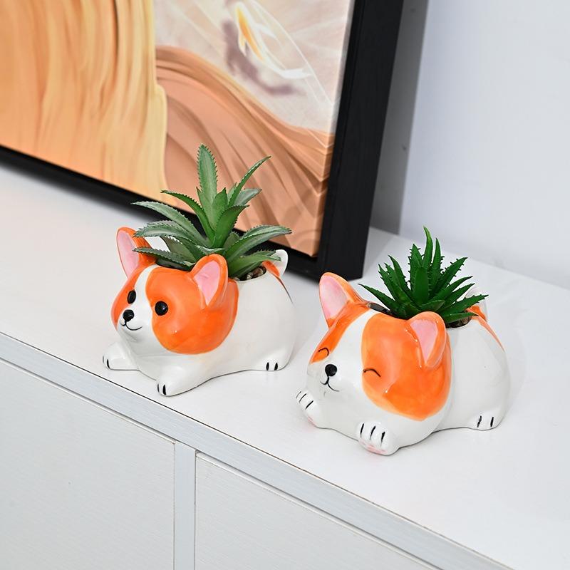 Süßer Corgi Blumentopf Sukkulenten Topf Keramik Pflanzgefäß Schreibtisch Dekoration Heimdeko