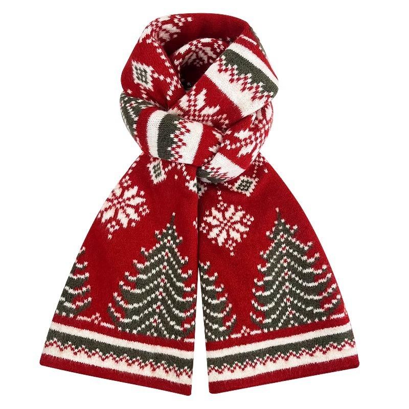 Red Christmas tree deer new knitted scarf women keep warm winter atmosphere holiday gift wool scarf men