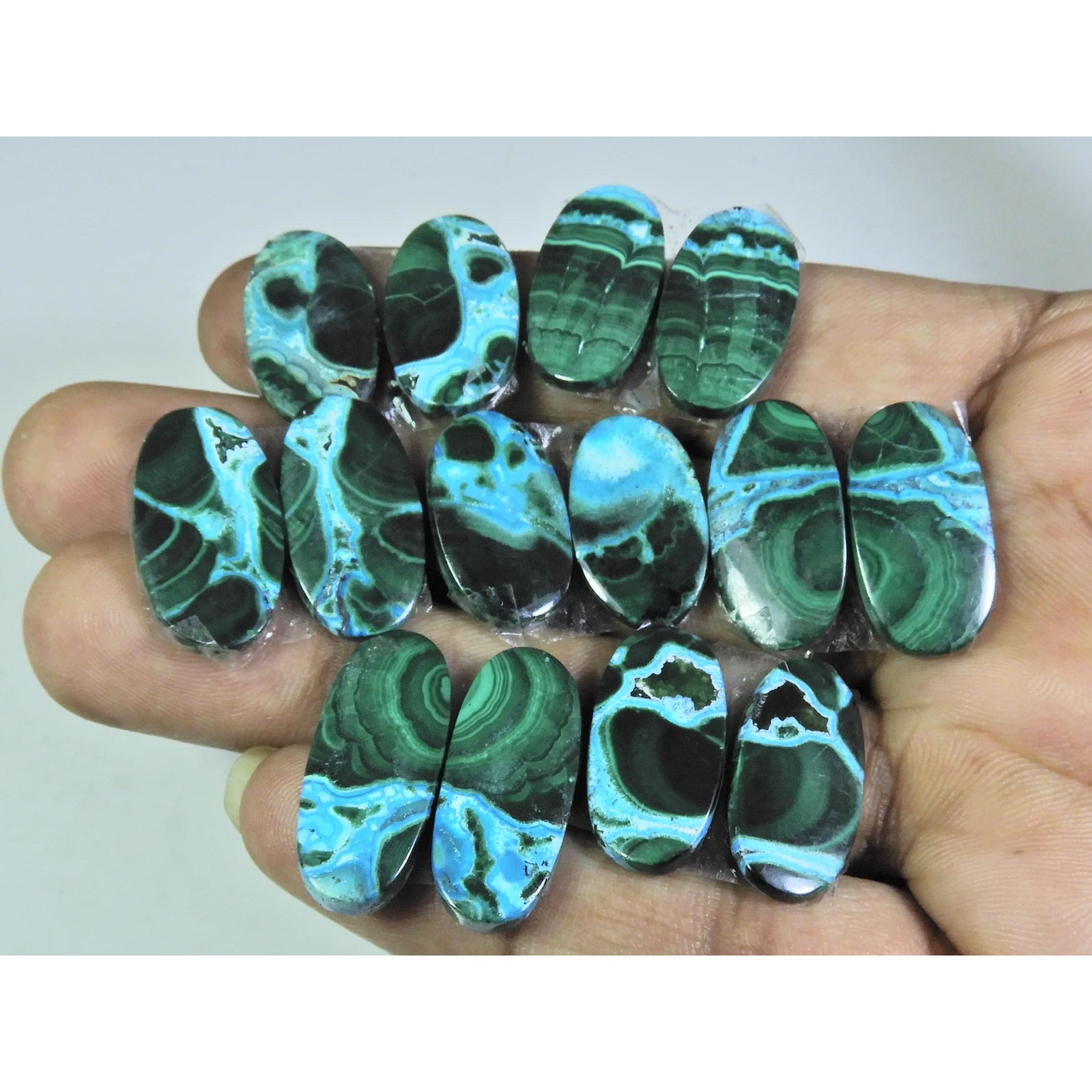 

20-22MM Natural Chrysocolla Malachite Pair Oval Cabochon Gemstone 7Pair Lot C-177
