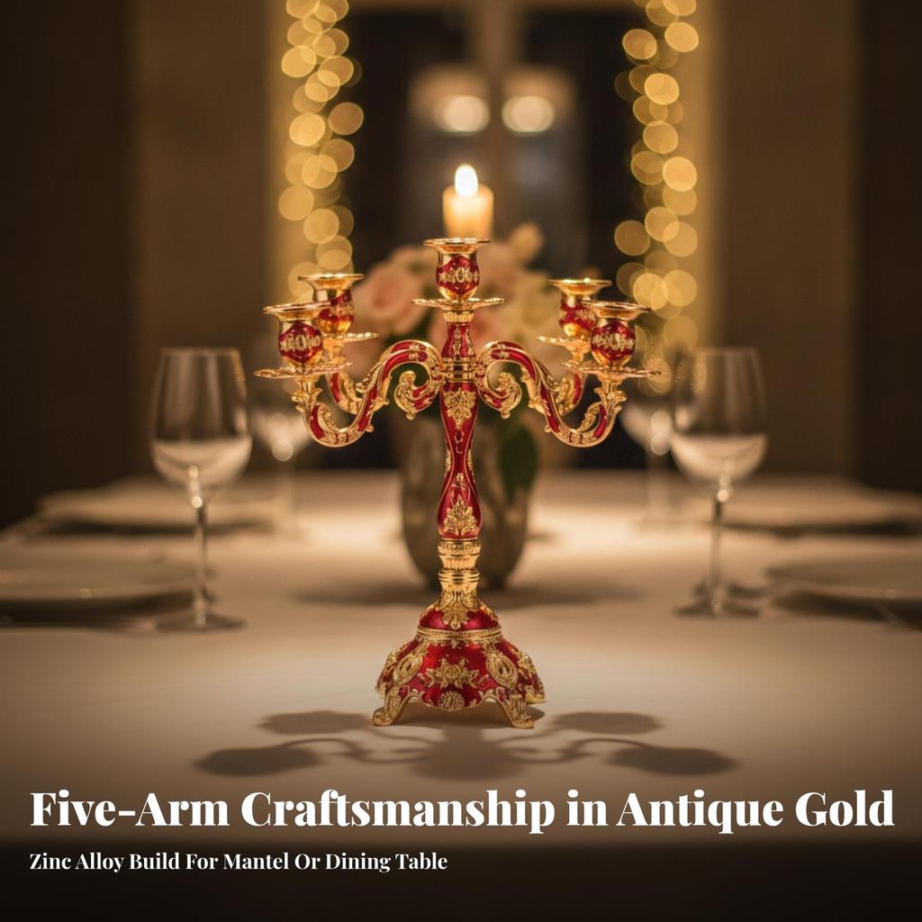 Five-Arm Candelabra Elegant Zinc Alloy Candlestick with Four Feet