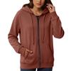 Women's Loose And Comfortable Zipper V-neck Long Sleeved Solid Color Pullover Sweatshirt Jacket