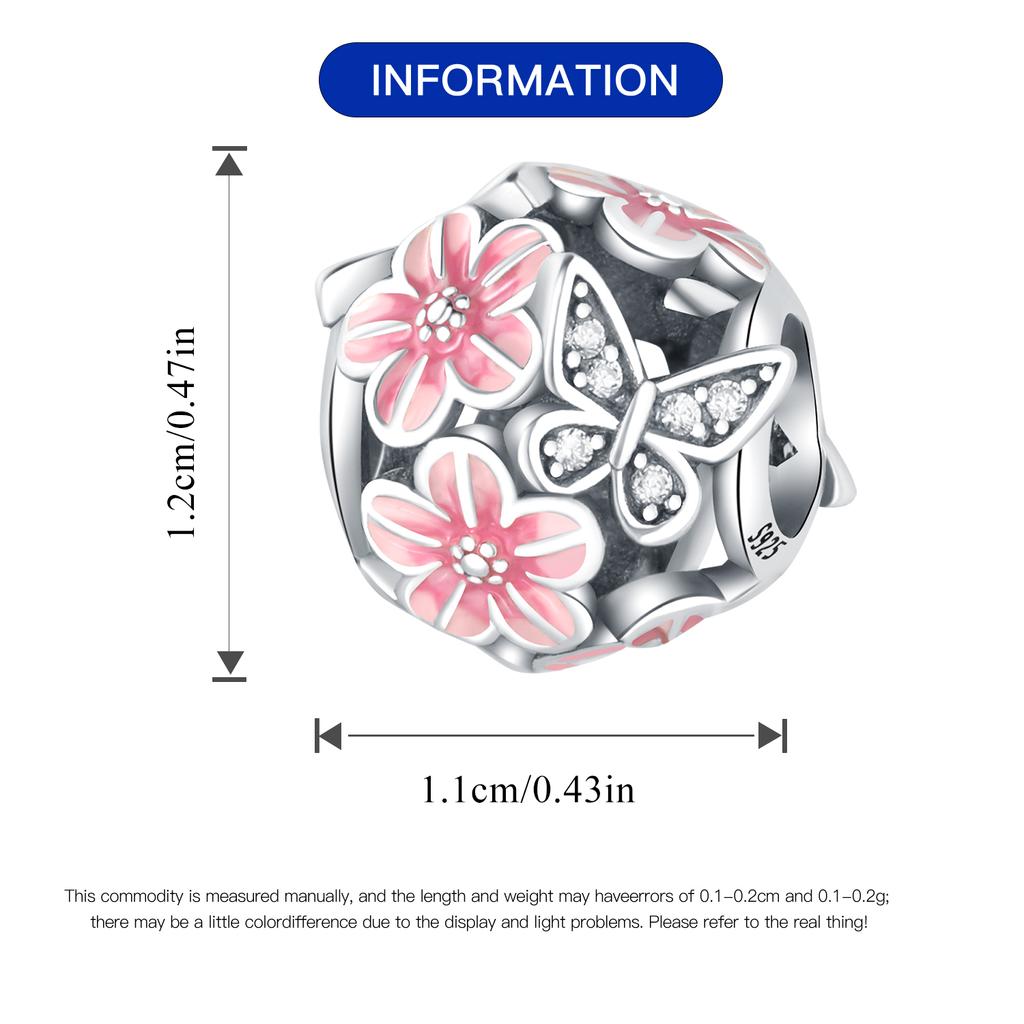 Original Copper Charms Luxury Pink Flowers Butterflies Insects Beads Beads Fit Bracelet Diy Women Delicate Gift