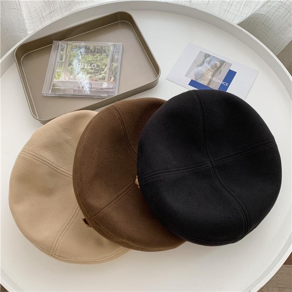 Cute Bear Painter Hats Woolen Cloth Newsboy Hats Retro Octagonal Beret Caps  for Autumn Winter
