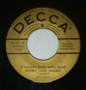 

7inch Record KITTY WELLS - It Wasn t God Who Made Honky Tonk A G21016 DECCA Canada Country/Folk Used