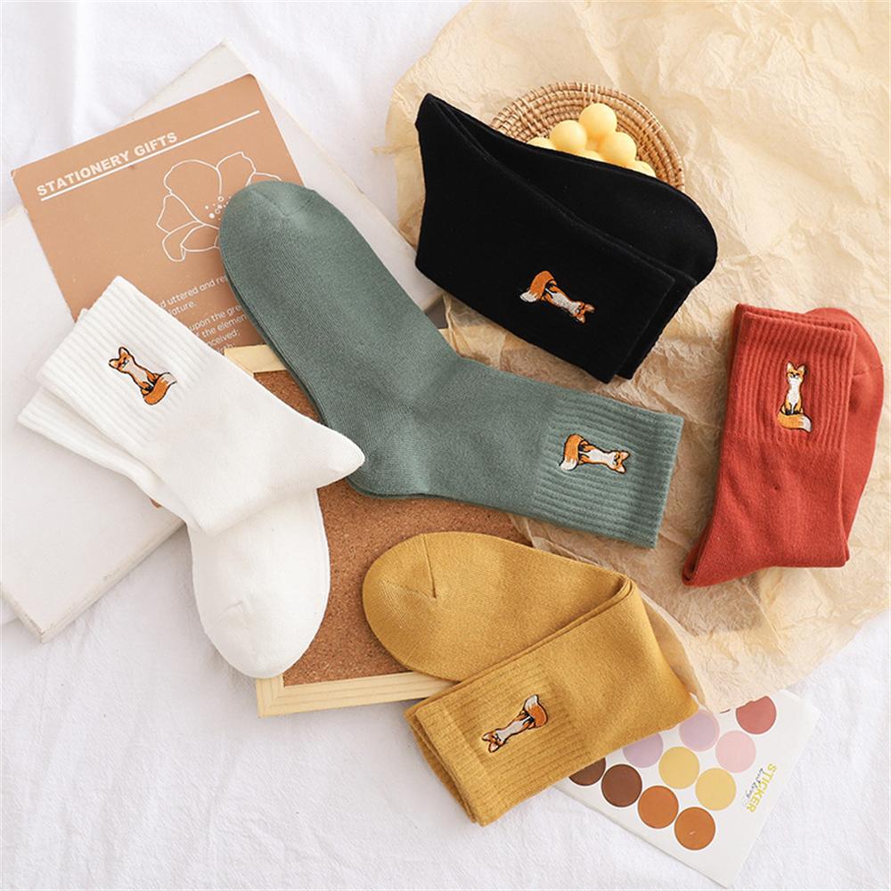 Nové roztomilé vyšívané kreslené zvířecí ponožky Vtipní mazlíčci Vzor malé lišky Bavlněné umělecké ponožky Dropship