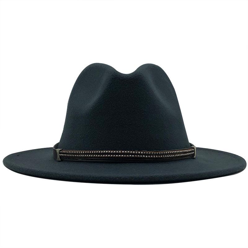 17 Colors Wool Felt Jazz Fedora Hats Belt Buckle Decor Women Unisex Wide Brim Panama Trilby Cowboy Cap Sun Hat