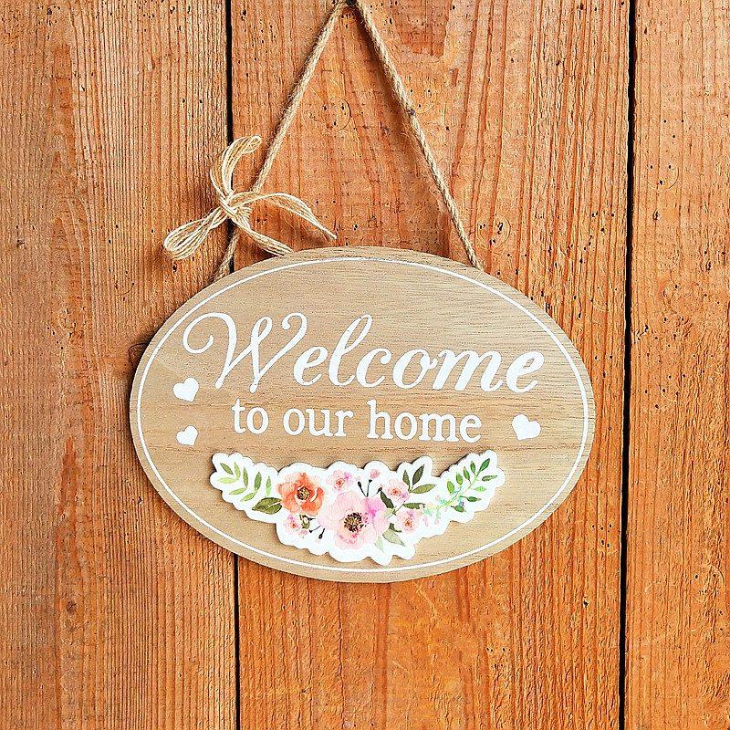 T02C!2Pcs Welcome Sign Front Door Decor Vintage Wooden Home Decor Sign Welcome To Our Home Wall Art Sign Wall Hanging Sign