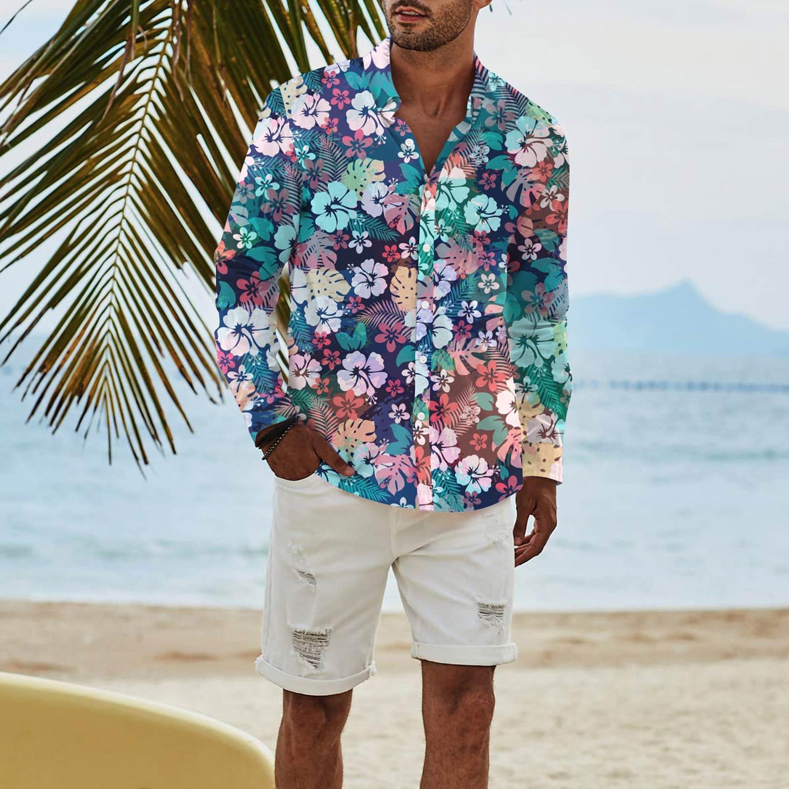 

Чоловіча мода Футболка з довгим рукавом з принтом, повсякденна, на ґудзиках, звичайної посадки, топ XL