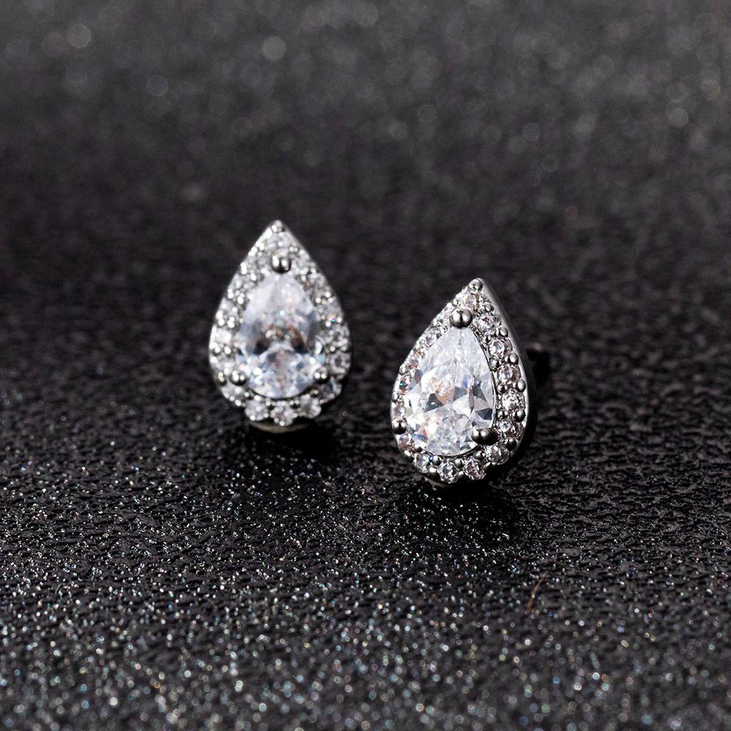 Bridal Jewelry European and American Fashion Wedding Water Drop Zircon Steel Needle Stud Earrings Women's Elegance Earrings Temperament Earrings Hot
