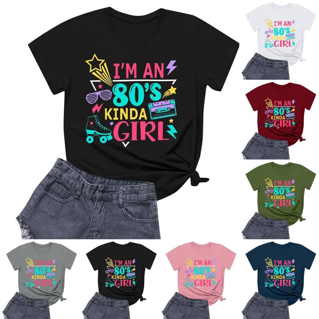 Dámské tričko s kulatým výstřihem pro volný čas s potiskem a krátkým rukávem