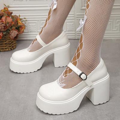 Mode Y2K Chunky Platform Mary Jane Schoenen Dames Super Hoge Hakken Lakleer Pumps Dames Enkelgesp Dikke Hakken Feestschoenen 42