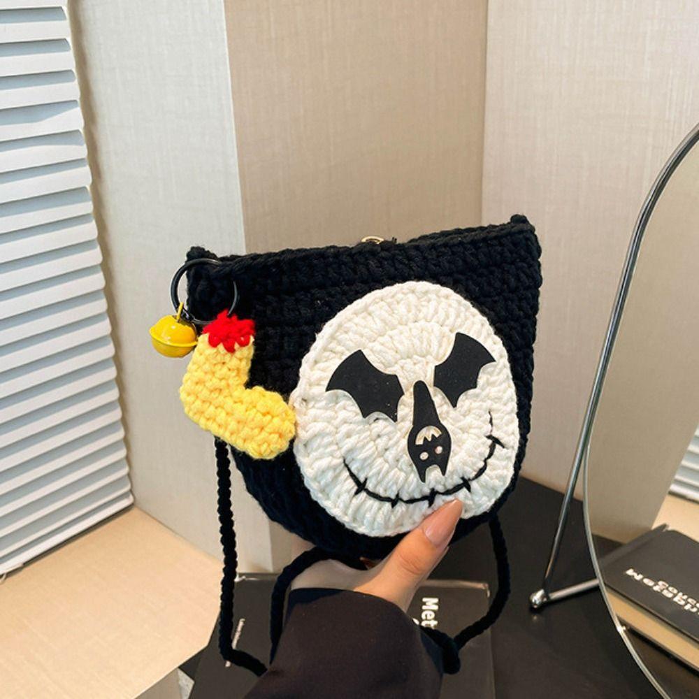 With Pendant Pumpkin Knit Handbag Bat Halloween Crochet Bag Fashion Halloween Shoulder Bag Gifts