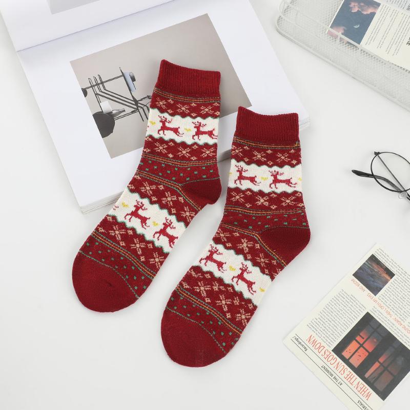 

1 Pairs Deer Patterned Women Printed Thick Socks Suitable For Warm Soft Comfortable Christmas Stockings Autumn Winter Socks A2 красный