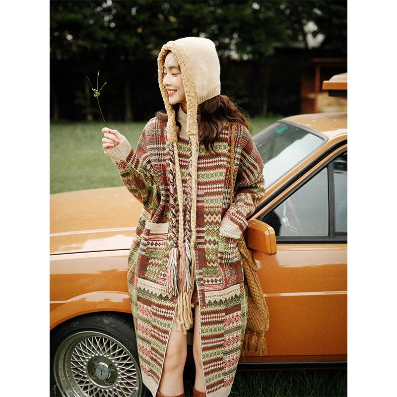 Dimanaf 2025 Winter Plus Size Long Print Autumn Women Buttons Sweaters Jacket Knitting Casual Style Loose Cardigan Sweater