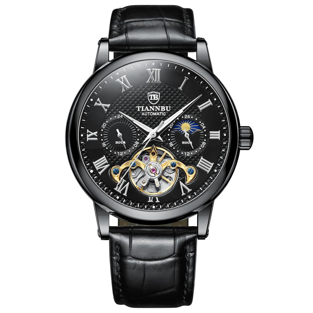 Sun, Moon And Stars Mechanical Watch Luminous Waterproof Fully Automatic Men'S Watch Belt Multifunctional Fashion Casual Watch