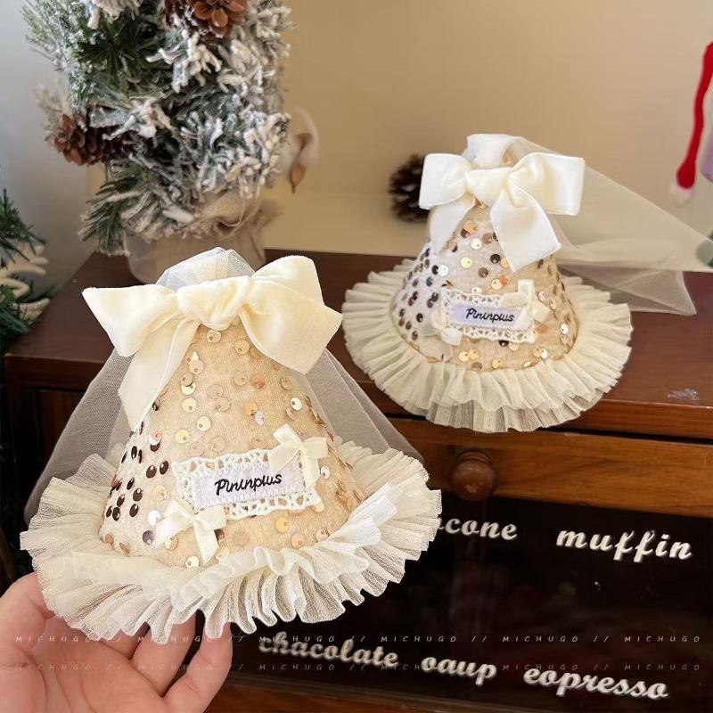 Sweet Netted Ribbon Bow Sequin Hat Hairpin, Quirky Atmosphere-themed Duckbill Hairpin Hair Accessory