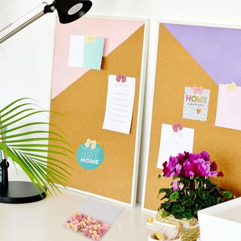 Pack of Bowknot Theme Thumbtacks Safe Design Push Pins Set with Storage Box for Wall Decorations School and Office Use