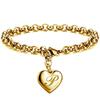 1 StückNeuer Goldfarbener Initialbuchstabe Herzanhänger Armbänder Für Frauen Edelstahl Gliederkettenarmband Mit 26 Buchstaben Graviert