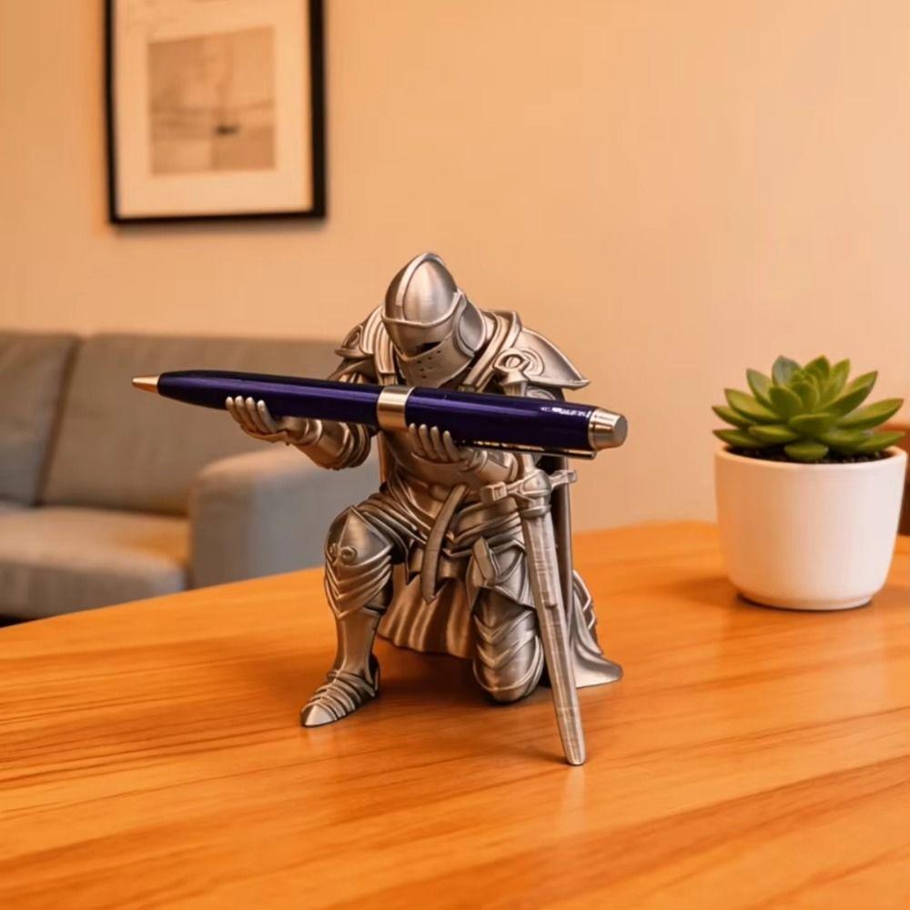 Funny 3D Printing Knight Ornaments Creative Desktop Accessory Kneeling Knight Pen Holder Office