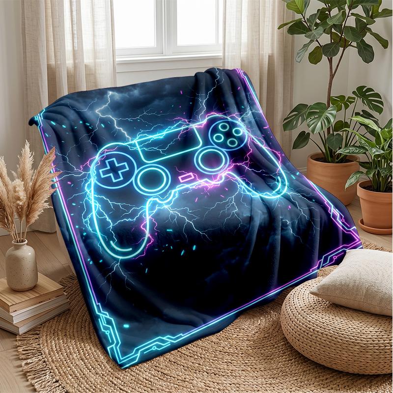 Neon Game Controller Lightning Theme blanket Lightweight Warm Flannel Blanket Decorative Throw Blanket for Home Decoration