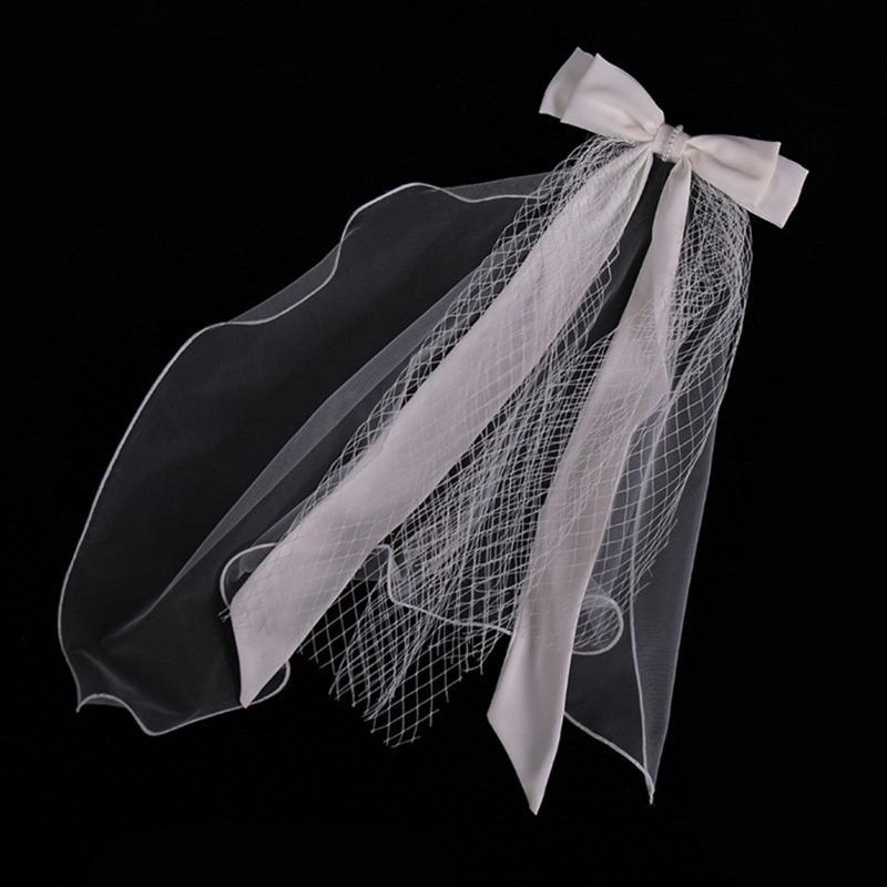 Ribbon Bowknot Long Tulle Marriage Bridal Veil with Fix Hair Clip for Marriage Wedding Celebration Party Accessories