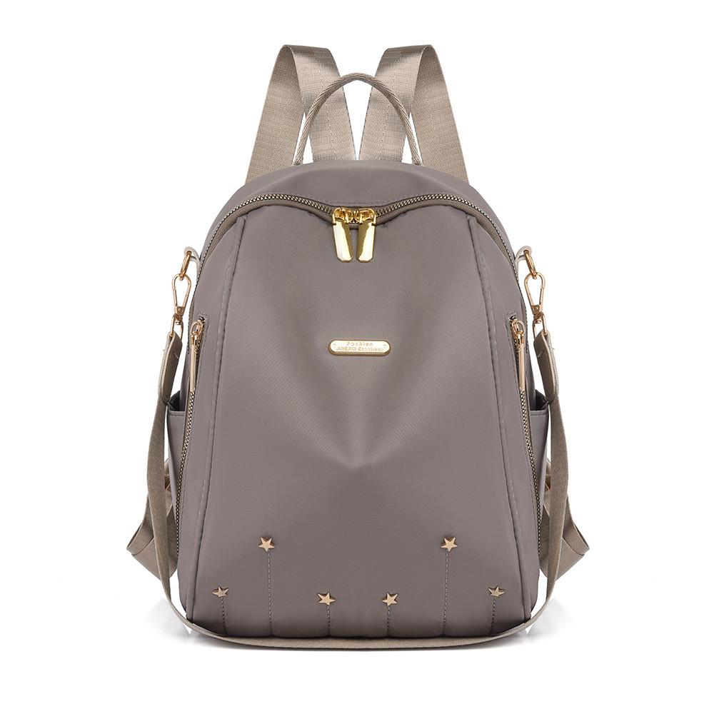 Simple Solid Color Gold Star Decoration Women Casual Nylon Backpack For Daily Use And Travel