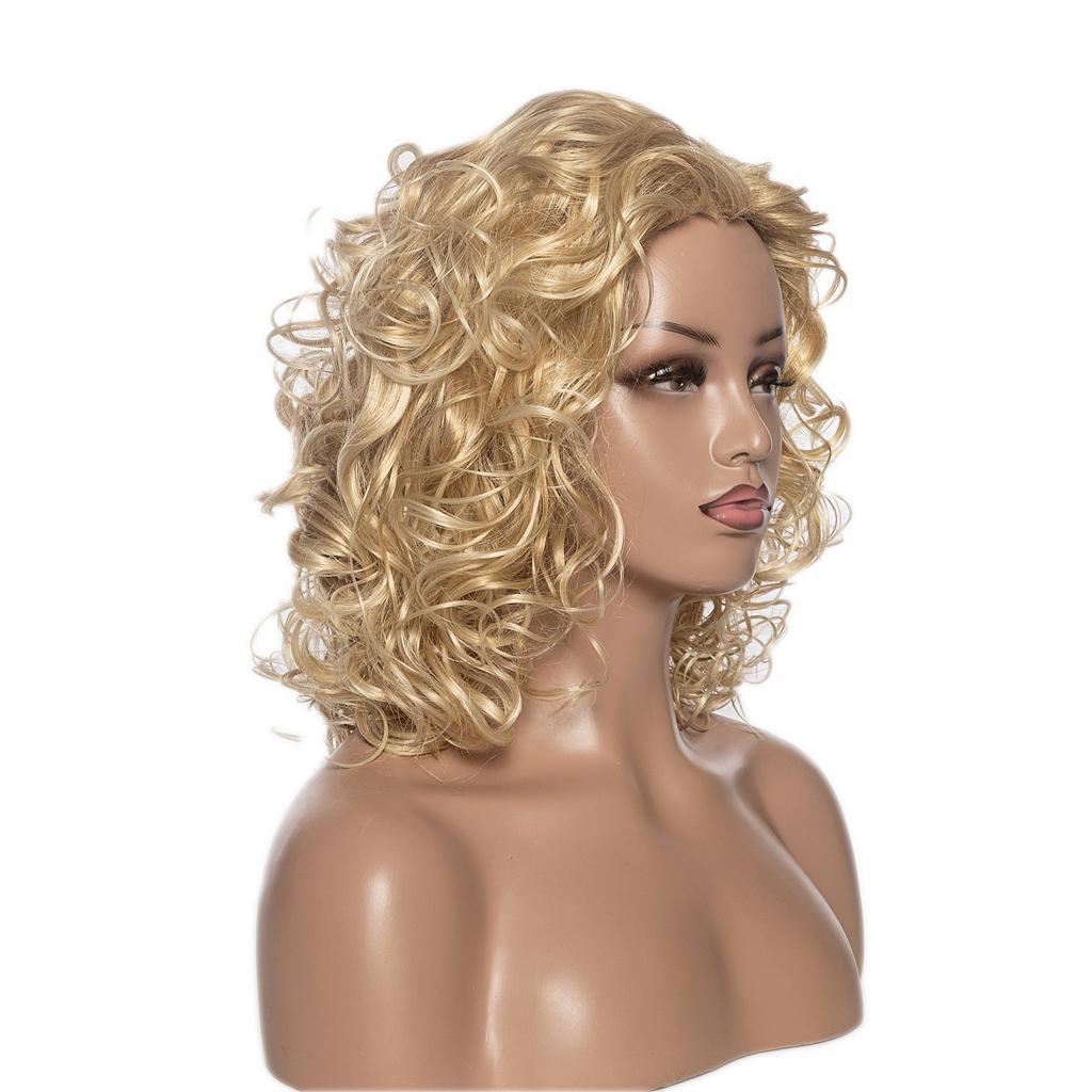 Ladies Synthetic Short Ombre Fluffy Blonde Gold Wigs Side Part for Women Daily Use High Temperature Fiber Curly Wigs