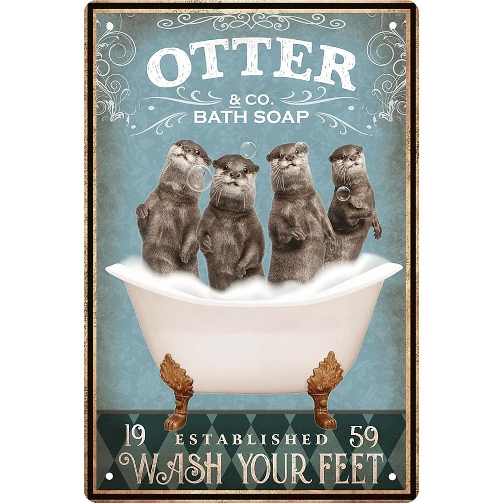 1pc 8x12 Inch Funny Otter Vintage Metal Tin Sign - Bathtub/Bathroom Themed Decor Retro Wall Art for Farm/Home/Bar/Man Cave