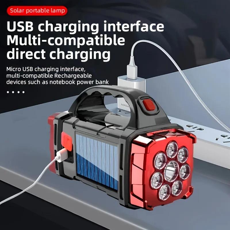 Portable Powerful USB Charging Flashlight Solar LED Light 4 Gear Mode Lighting for Outdoor Camping Tourism Climbing and Hiking