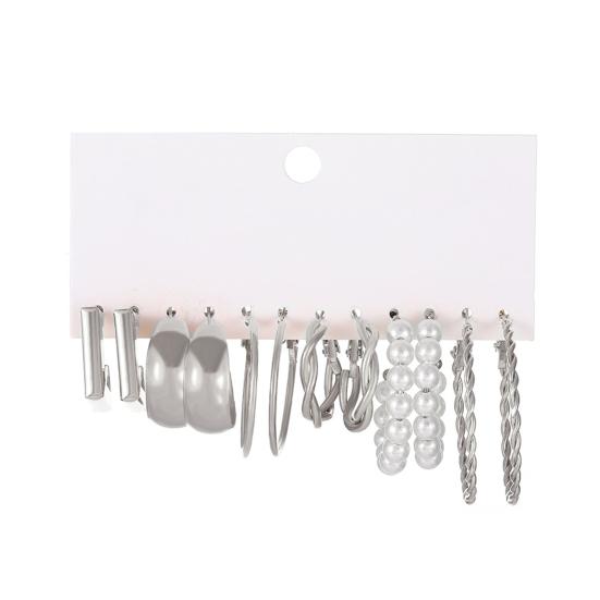 

Женские серьги-кольца, простые геометрические C-образные витые серьги из искусственного жемчуга, аксессуары для сережек серебряный