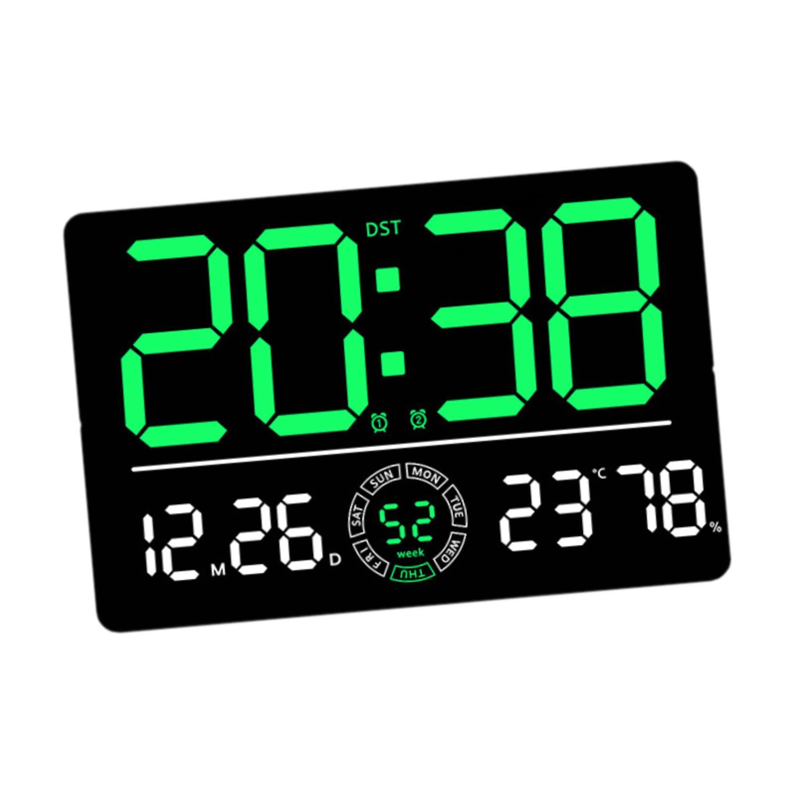 

Digital Wall Clock Home Decor Large Display Humidity Display 12/24 LED Alarm зелёный