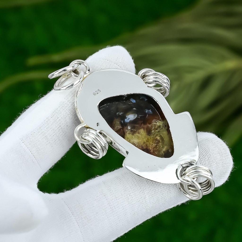 925 Silver Trillion Stick Agate Stone Bezel Sister Boho Art Deco Wedding Pendant