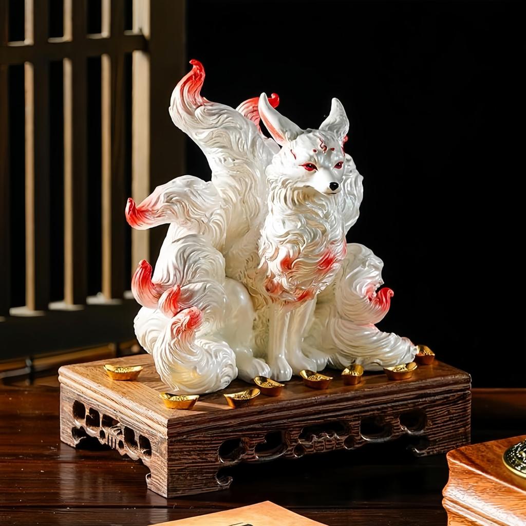 Fox Figurine with Entryway Auspicious Feng Indoor Store Grand Opening Gift Nine-tailed Stand, Ornament, Charm, Tamamo-no-Mae, Shui, Decor, Decoration,
