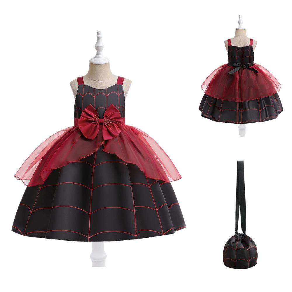 

Вечернее платье на Хэллоуин для девочек, костюм, торжественный бант, розовое детское платье принцессы подружки невесты для девочки, платье-пачка с цветочным узором на свадьбу, день рождения 100 чёрный