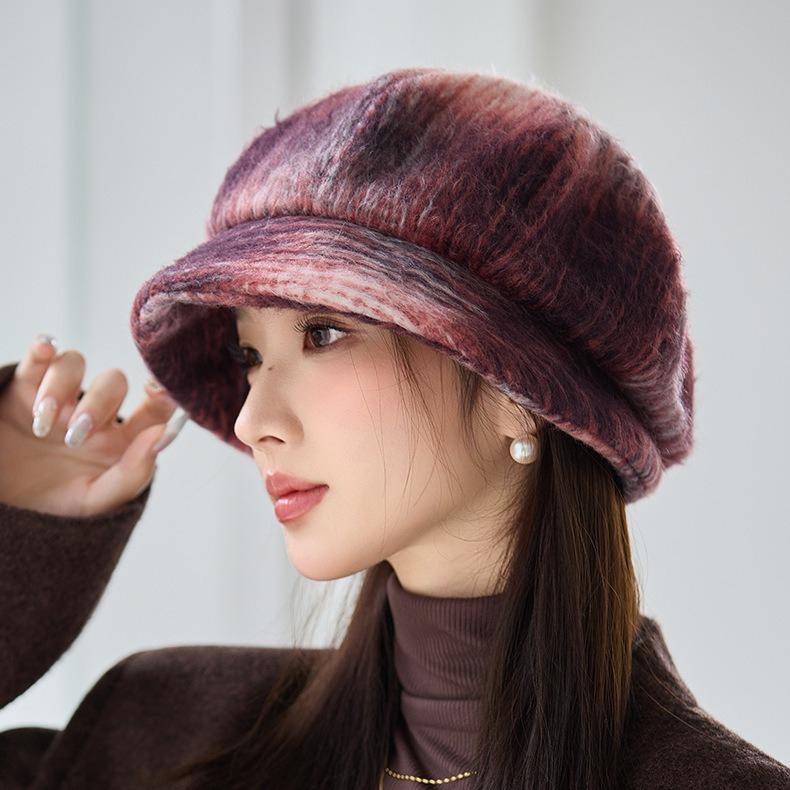 Women's Autumn and Winter New Fleece Thickened Tie-dye Beret Painter Hat Outdoor Windproof Warm Hat
