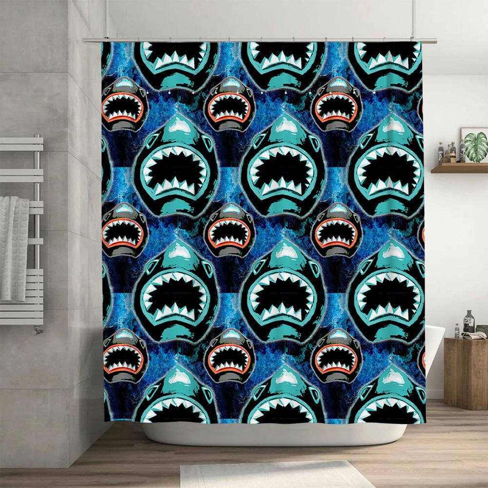 Stylish Bath Curtains with Shark Print Waterproof Shower Curtain for Bathroom Decoration Black Blue Colors Available in Differen