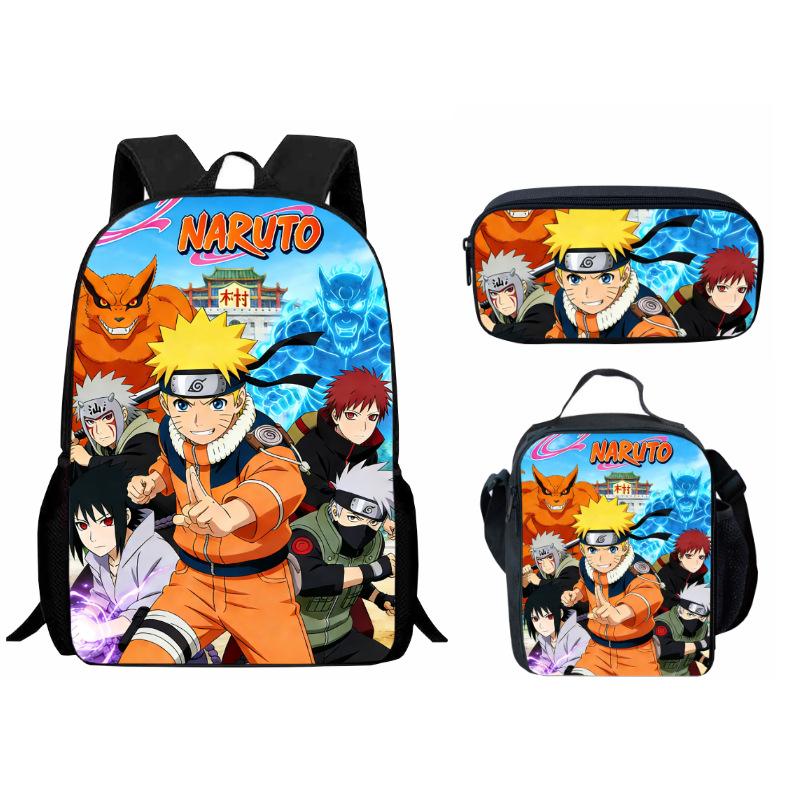 Bedrucktes Dreiteiliges Schüler-Schulranzen-Set, Cartoon-Rucksack, Brottasche, Federmäppchen