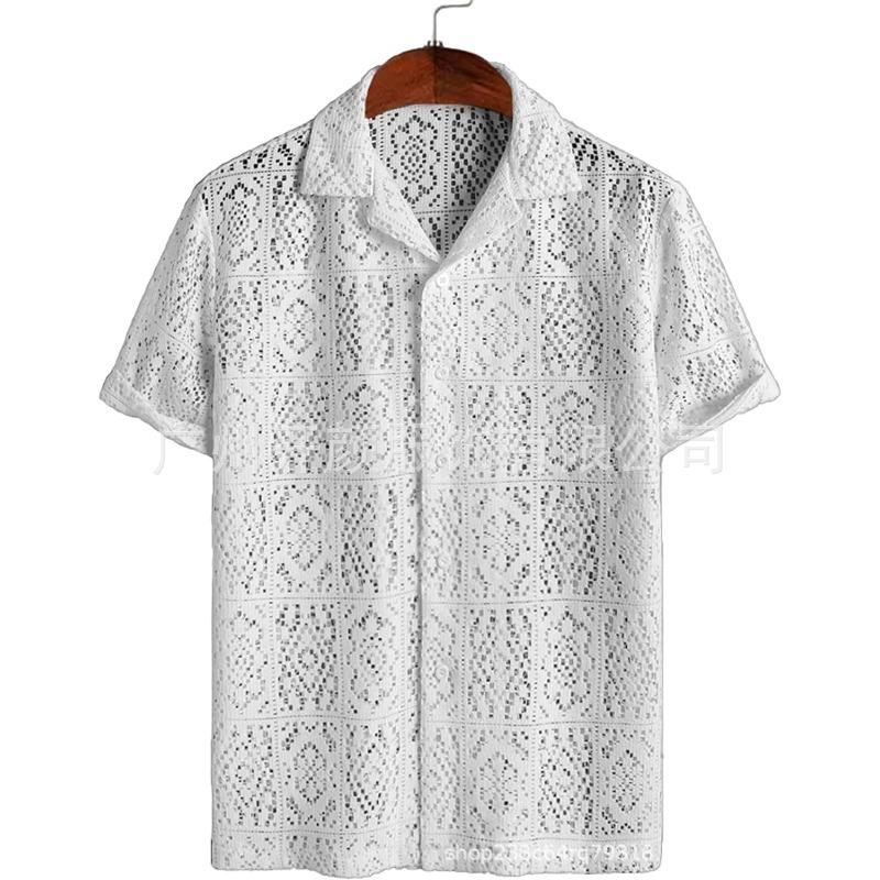 

Летняя Повседневная Отпускная Перспективная Майка с Перекрученной Пряжкой Сетчатая Ажурная Мужская Футболка с Коротким Рукавом XXL белый