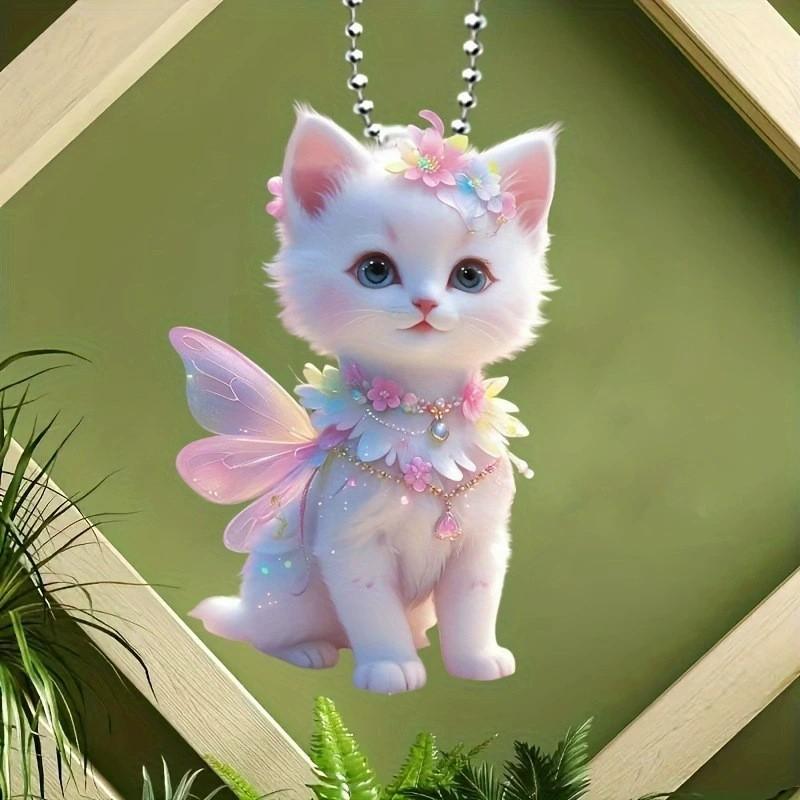 With Cat Angel Wings Acrylic Flat Surface Car Decor Pendant For Auto Interior