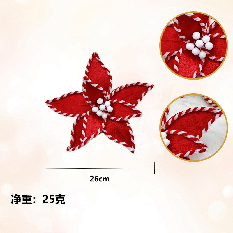 26cm Christmas Flower Red/green Glitter Fleece Simulation Fake Flower Xmas Tree Pendants Merry Christmas Flower Hanging Ornament