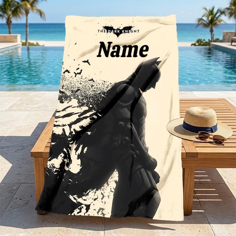 Custom Name Batman Cityscape Stylish Digital Printing Beach Towel Quick‑Drying Absorbent Blanket for Beach Pool Gym Travel