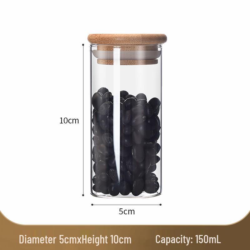 High Borosilicate Glass Kitchen Storage Jar with Bamboo Lid - Moisture-Proof and Transparent Tea & Grain Container