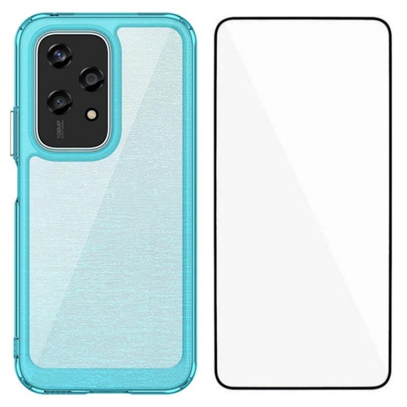 

For Honor 200 Lite Phone Case WANLONFENG XC Series TPU Acrylic Cover with Tempered Glass (Big Lens Hole) Transparent Blue