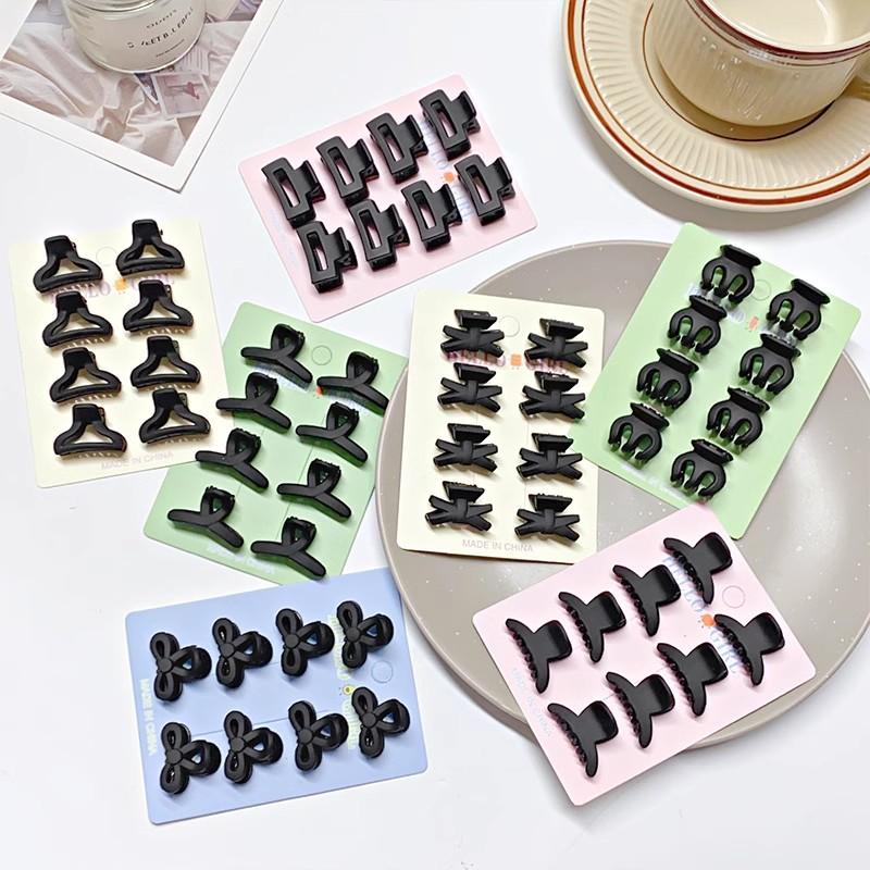 8pcs/set Black Colorful Geometric Plastic Small Hair Claws For Sweet Girls Mini Hair Clips Hairpin Kids Lovely Hair Accessories